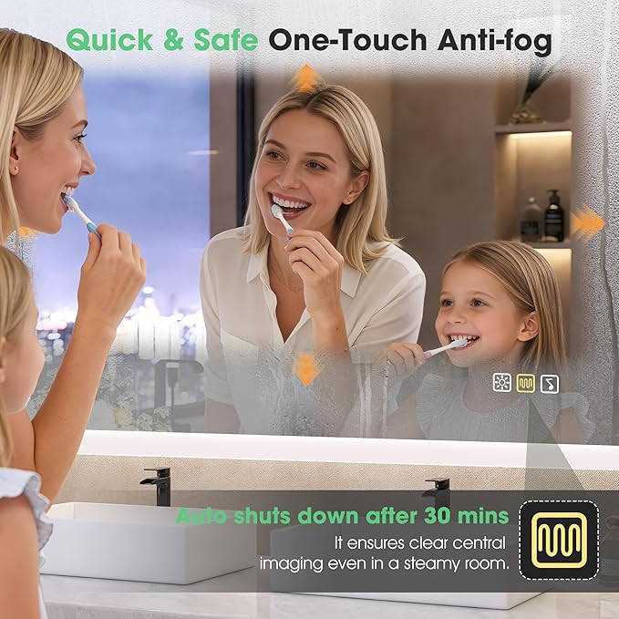 S'bagno 36"x28" LED Bathroom Mirror with Bluetooth Speaker, Anti-Fog & Waterproof, Dimmable Wall Mirror with Touch Control, 3 Light Colors, Vertical or Horizontal