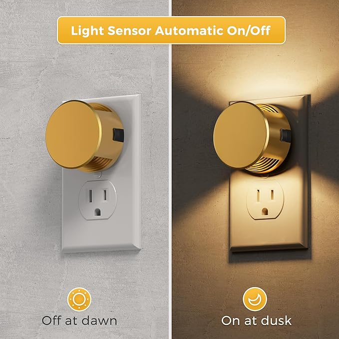 L LOHAS LED Night Lights Plug into Wall, Plug in Night Light with Dusk to Dawn Sensor,Brightness Adjustable,3000K Warm White,Dimmable Gold Nightlight for Adults Hallway Bathroom