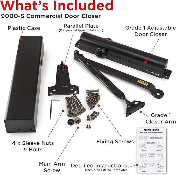 Heavy Duty Commercial Door Closer, ADA UL Grade 1 Listed Automatic Self Closing Door Hinges, Door Closers Commercial High Traffic, Auto Door Closer, Hydraulic Spring Soft Close (Black)