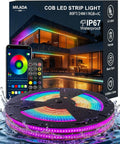 80ft/24m COB LED Strip Lights Outdoor, Smart RGB IC IP67 Waterproof Dimmable Color Changing Tape Light with App Remote Control & Music Sync, for Eave, Patio, Pool & Party DIY Decorations(2 Rolls)