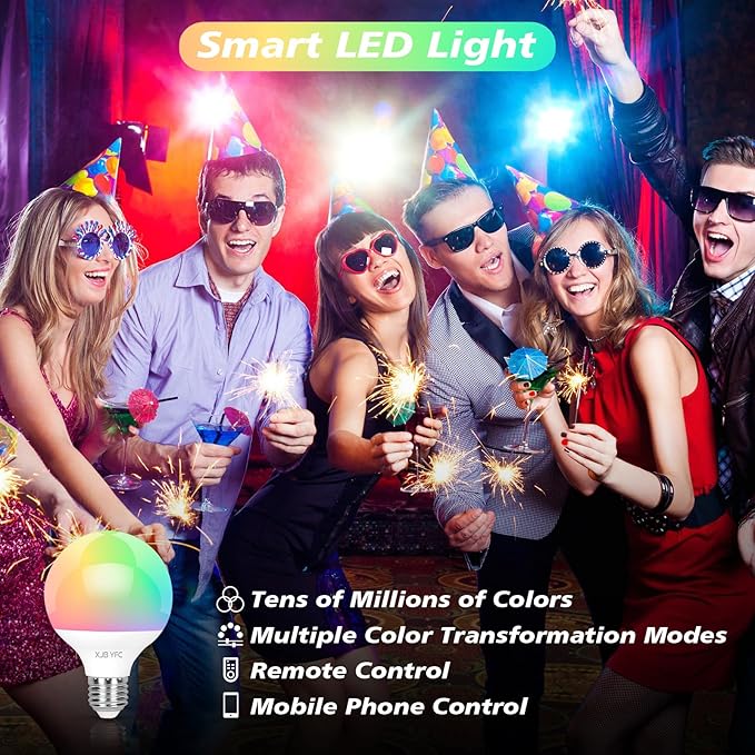 RGB LED Color Changing Light Bulb, 12W Dimmable Bluetooth Light Bulbs with E26 Base, Compatible with Mobile App & Remote Controller, Featuring Millions of Colors and Multiple Dynamic Modes (2 Pack)