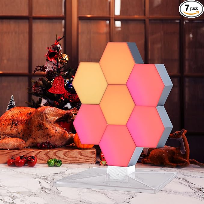 Yescom APP Control 7 Pack Smart LED Light Panels Hexagon Smarter Plus Kit Works Alexa, Google Assistant Hexagonal Modular Voice Music Control Dynamic Lamp for Gaming Setup Bar Bedroom Party Decor