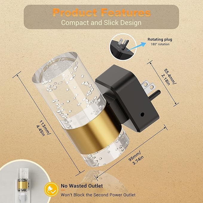 JandCase Night Lights Plug into Wall, 2 Pack 3CCT Color Changing Night Light, 10/50/100LM Adjustable Brightness Nightlight, Amber/3000K/5000K Nightlight with Dusk to Dawn Sensor for Home Decor