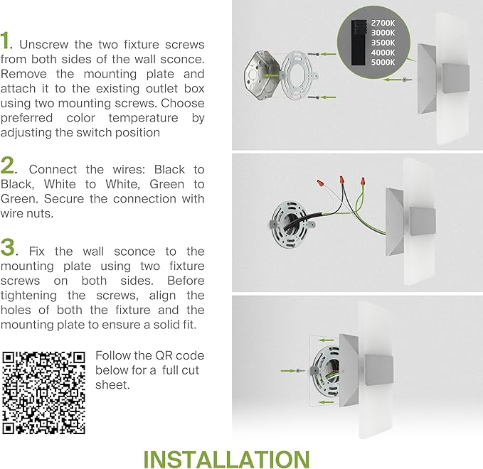 ASD 8 Inch Indoor LED Wall Sconce - 10W 2700K-5000K Dimmable Brushed Nickel Wall Sconce Lights for Living Room, Bedroom, Bathroom, Hallway - Modern Wall Sconces Hardwired, ETL Interior Light