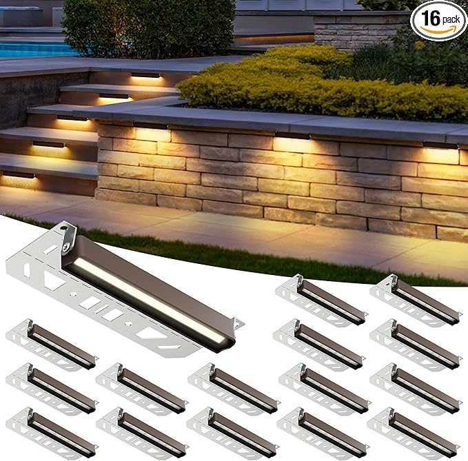 Retaining Wall Lights, 7 Inch LED Hardscape Lighting Waterproof, 12V Low Voltage Landscape Lighting, Outdoor Step Lights for Patio Stairs Deck 2700K, 270° Rotate, 16 Pack