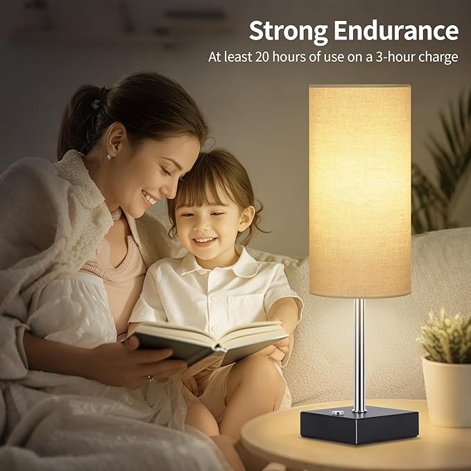 AVV Cordless Table Lamp with Dimmable, Rechargeable 3 Modes Battery Powered Bedside Lamp, Battery Operated Lamps for Night Stand, Touch Lamp for Bedroom, Living Room, Reading Room, 15 Inch Linen