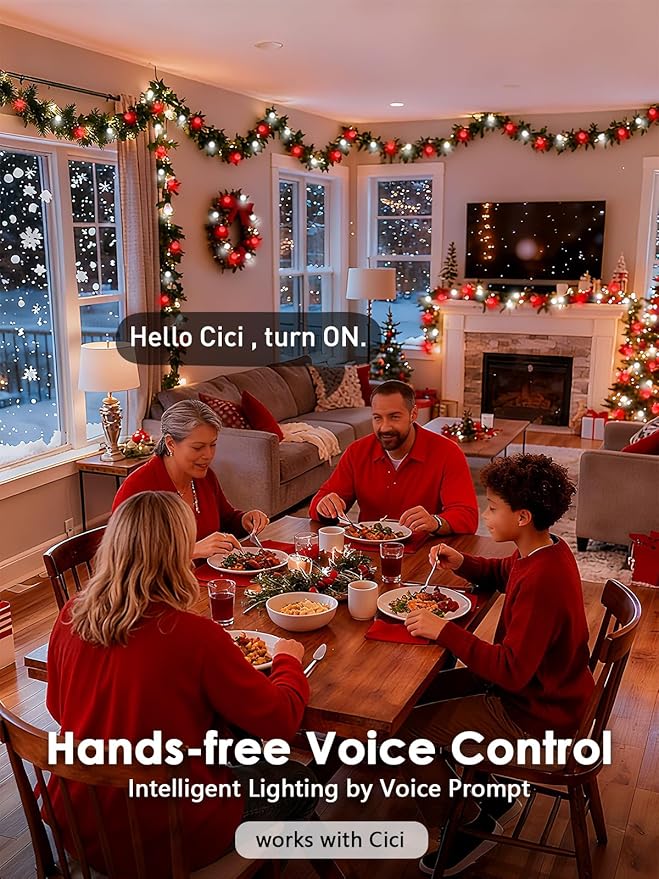 2026 New Connectable 43FT Smart Voice Controlled String Lights Indoor Outdoor | 100LED Red and White Globe Fairy Lights with Remote, 12 Modes Waterproof Hanging Light for Bedroom Classroom Decor