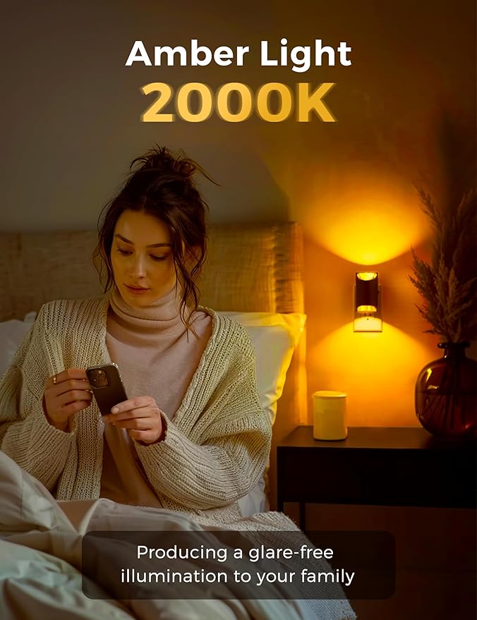 L LOHAS LED Night Light, Amber & Yellow Night Lights Plug into Wall, Dimmable Light Sensor, Soft Night Light, Sleep Light for Kids, Warm Night Light for Bedroom, Hallway, Bathroom, 2 Pack