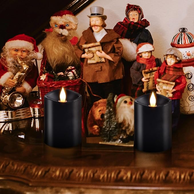 3x4 Flickering Flameless Candles Set of 3,Real Wax Pillar led Candles Flickering,with Timer,4 inch Flameless Candles with Remote,for Holiday Home Decor Party,Black