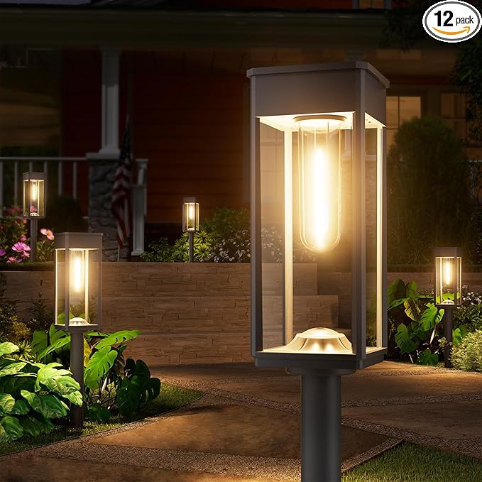12 Pack Bright Solar Pathway Lights Outdoor,IP65 Waterproof Auto On/Off Solar Garden Light Path Lights Solar Powered for Outside Yard Path Lawn Walkway Driveway Landscape Lighting Patio Decor
