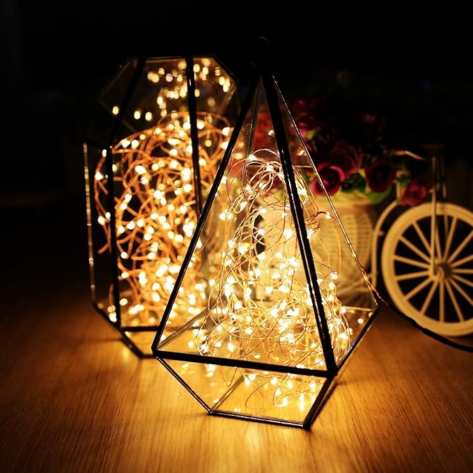 RUICHEN Plug in Fairy String Lights with Switch, Waterproof 33 Ft 100 LED Copper Wire Firefly Lights for Bedroom, Patio, Garden, Balcony, Dorm, Warm White