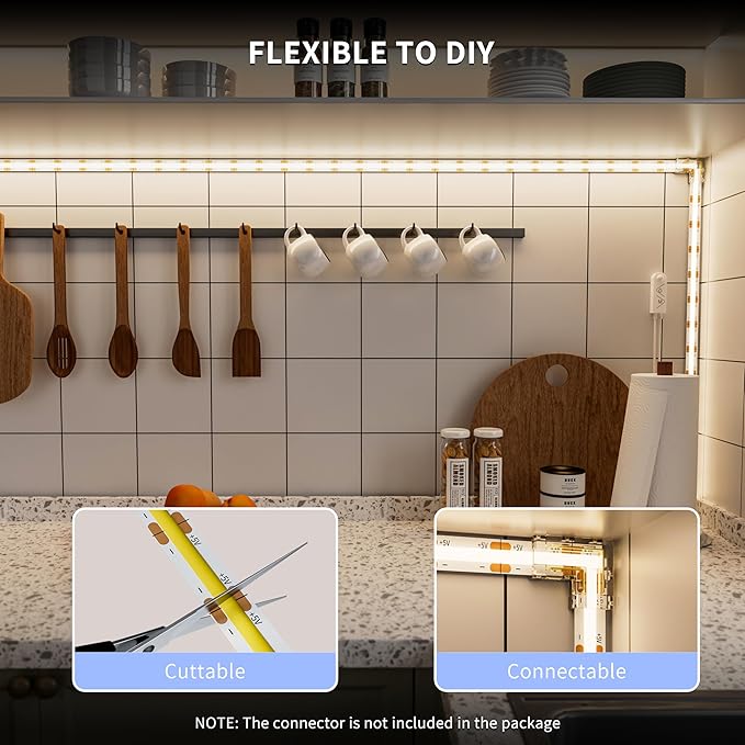 PAUTIX COB LED Strip Lights,Dotles LED Lights with Motion Sensor,5V USB LED Strip Light 4000K Natural White,Super Bright Dimmable Motion Activated LED Tape Light for Bedroom,Cabinets,Kitchen,Stairs