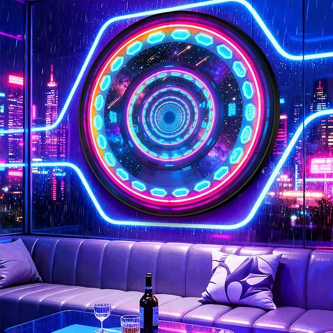 DAJIAYIQI LED Light Decor Wall Art, 3D Wall Sculpture Decoration with Aluminum Frame, Full-screen LED Illuminated Panel, Technological Glowing Wall Art for Bars Hotels E-sports Room(E,50cm)