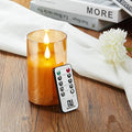 Battery Operated Flickering Flameless Candles with Remote and Timer, led Candle with 3D Wick Last 1000+ Hours Real Wax Electric Candles Pillar Candle, Gold Glass for Wedding, Festival 3" x 5"