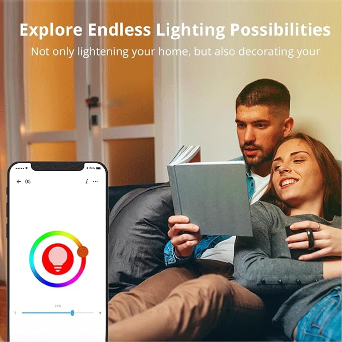 LED Smart Light Bulbs, Color Changing Light Bulb Work with Alexa & Google Home, Preset Scene, Music Sync, A60 E26 2.4GHz RGBTW WiFi Bluetooth Light Bulb 9W, 806LM