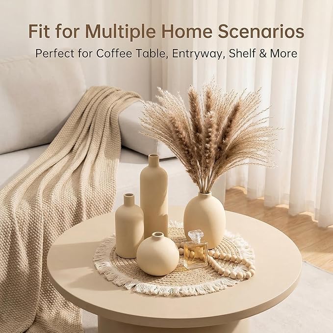 Beige Ceramic Vase Set of 4, Modern Neutral Colors Home Decor, Rustic Farmhouse Decorative Flowers Vases for Bouquet, Pampas | Table Mantel Centerpiece Bookshelf Living Room Bedroom (Beige)