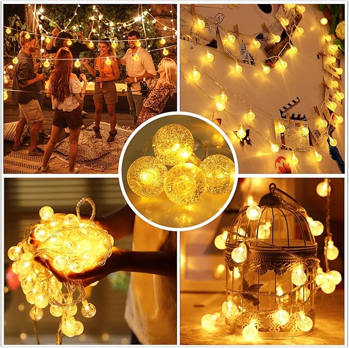 Merdeco Plug in 10ft 20 LED Globe String Lights Indoor Outdoor Decorative Fairy Lights Warm White for Birthday Party Wedding Anniversary Christmas