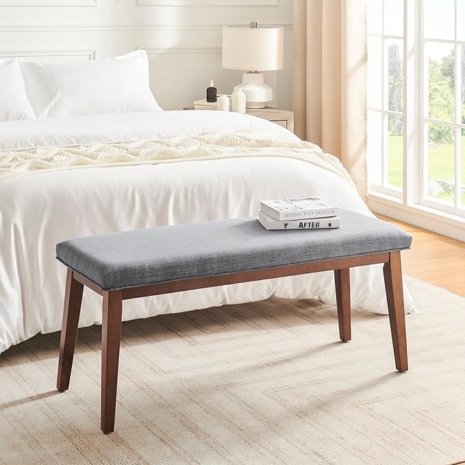 Upholstered Bench for Bedroom End of Bed,42.5-inch Entryway Bench for Living Room,Dining Bench with Padded Seat and Solid Wood Leg for Kitchen Bedroom,Indoor and Hallway (Bench, Grey)