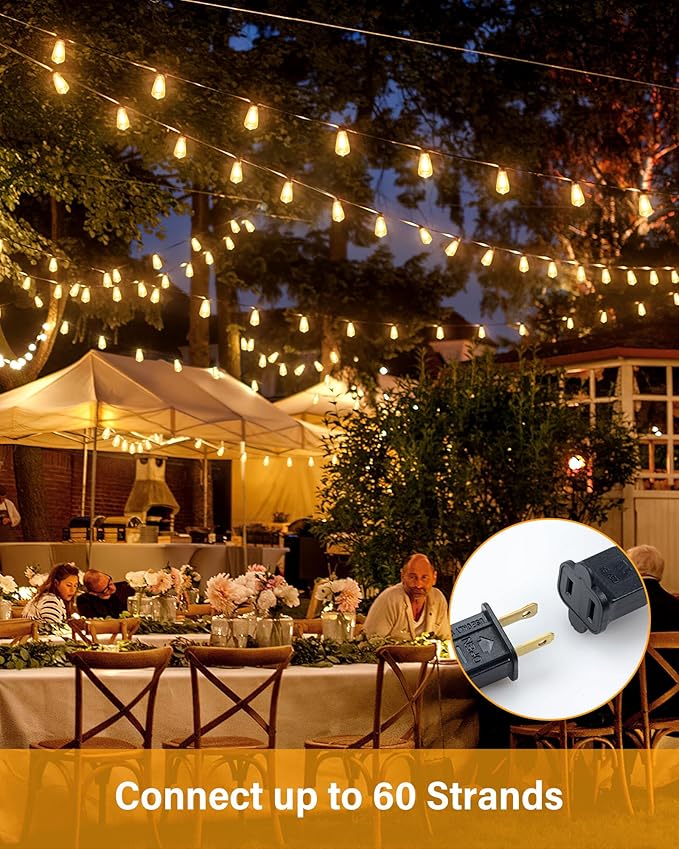 Outdoor String Lights Waterproof, 25 Feet Patio Lights with 13 ST38 Edison Bulbs(1 Sqare), Hanging Lights with Plug in Cord for Porch, Blacony, Backyard, Bistro, Garden, 2700K