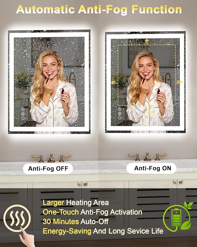 20x28 LED Bathroom Mirror with Lights, Super Bright Front & Backlit Vanity Mirror for Wall, Anti-Fog & Memory Smart Mirror, 5mm Shatter-Proof Tempered Glass, ETL Listed, Vertical/Horizontal