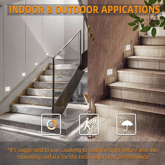 8 Pack Motion Sensor Stair Lights Indoor Outdoor,Dimmable Motion Activated Step Lamp 3000K/4000K/6000K,Hardwired 120V 4W IP65 Waterproof Outside Stairway Light,Led Staircase Lights- White