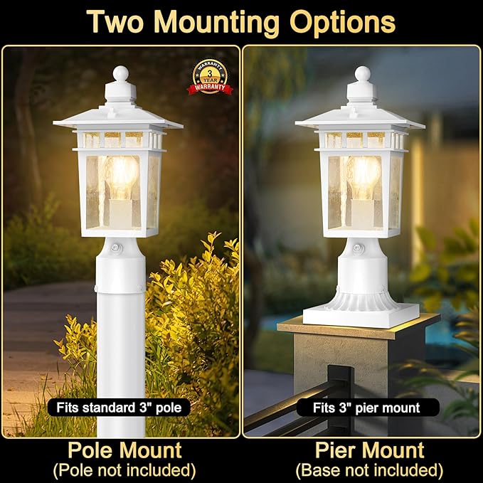Dusk to Dawn Outdoor Post Lights, Waterproof Lamp Post Light Fixture, Aluminum Lamp Posts Outdoor Lighting Pole Lantern for Outside Yard Patio Pathway Garden Deck, Hard Wired (2 Pack, White)