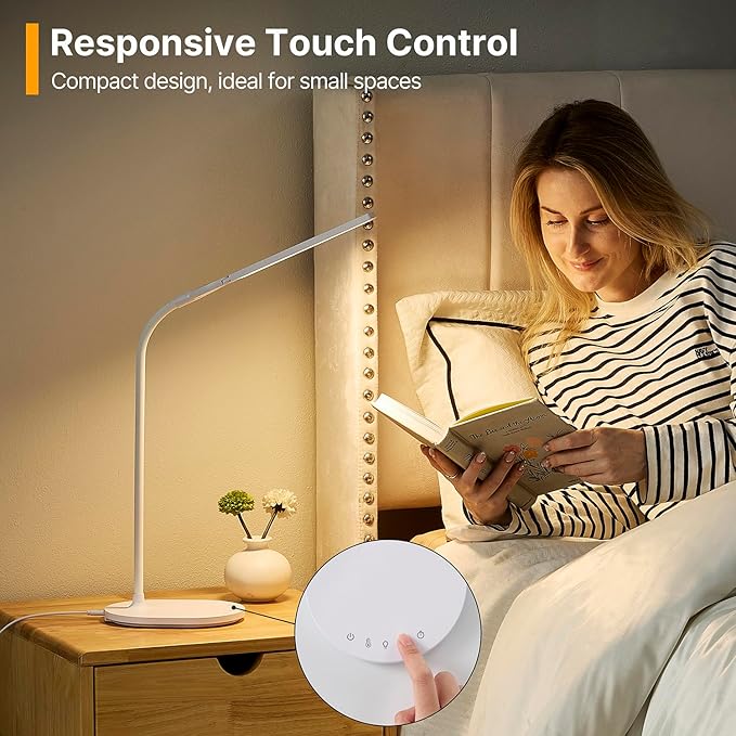 G Keni LED Desk Lamp with 180° Foldable Shade, 2400 Lux Bright Adjustable Desk Lamp, 360° Gooseneck, 5 Color Modes Stepless Dimming, Auto Off Timer, Modern Office Desk Lamp for Home Study Workbench