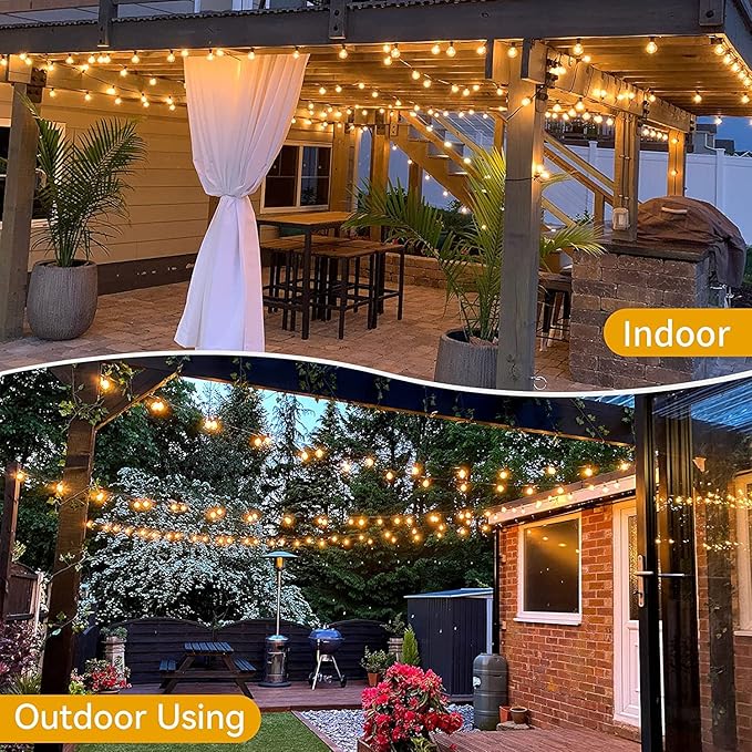 OMIKA 50FT Outdoor String Lights, Patio Light Outdoor Waterproof with 50+2 Shatterproof Dimmable G40 Bulbs, Color Changing LED Outside Light Connectable Hanging Lights for Pergola Backyard Party