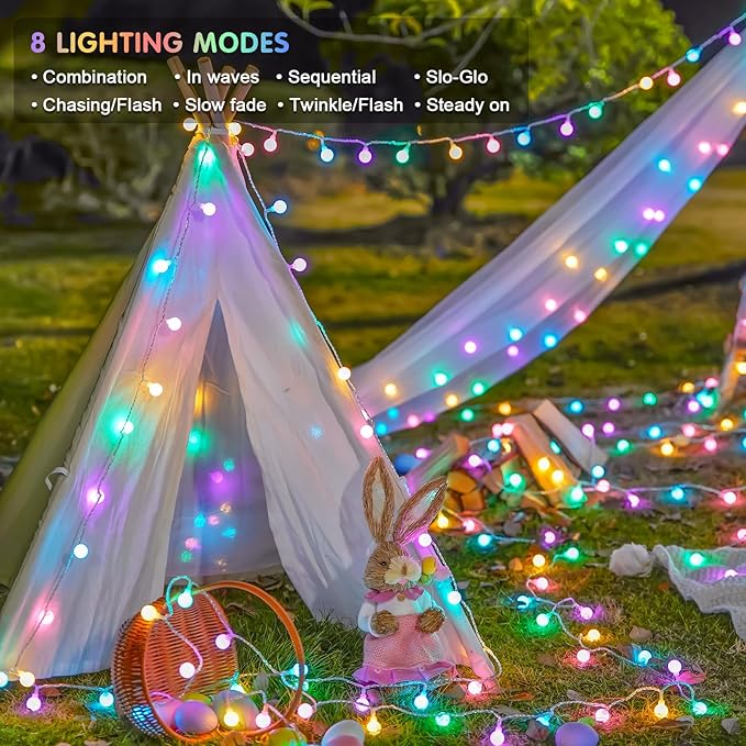 JMEXSUSS 100 LED Easter Lights Battery Operated, 33ft Multicolor Globe String Lights with Remote, 8 Mode Fairy Light Indoor Outdoor Waterproof for Bedroom Room Party Easter Decoration