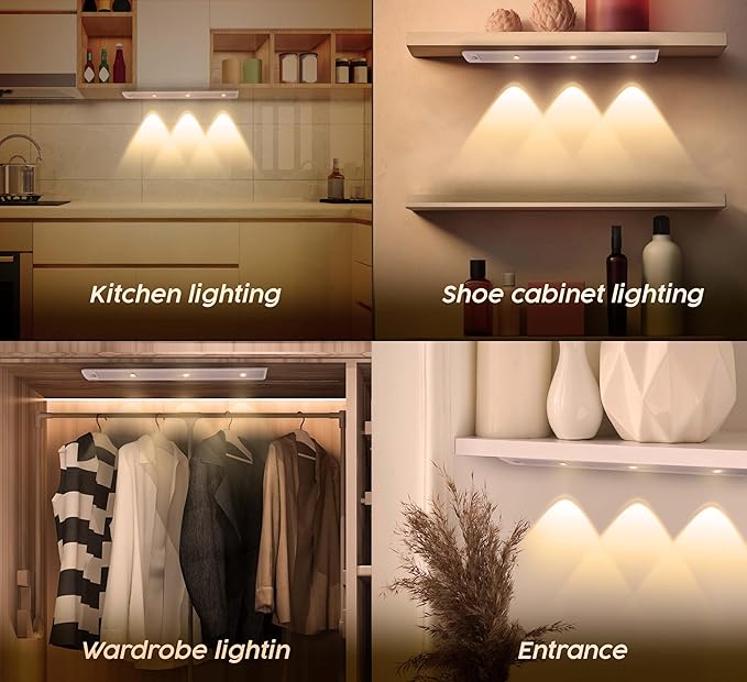 40 led Lights Rechargeable Battery Operated Motion Sensor Lights for Indoor, 2 led Light bar with Adjustable Magnets, Wireless for Under Counter Lights, Under Cabinet Lights