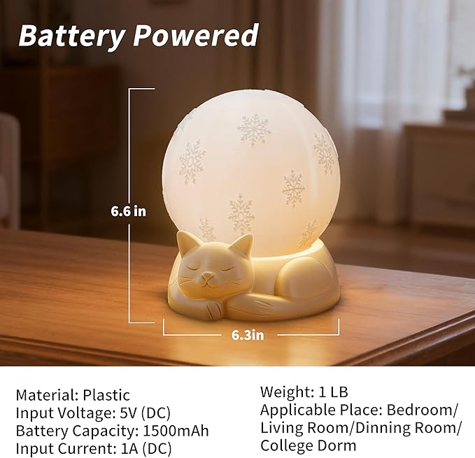 Bedside Table Lamp for Bedroom - Touch Control Rotating Cat Lamp with 3 Color Temperature, Rechargeable Battery Operated Cordless Lamp for Nightstand, Nursery, Kids Room
