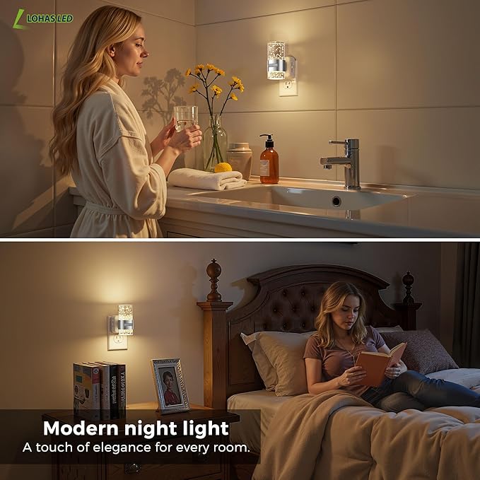 L LOHAS LED Motion Sensor Night Light,Dimmable Night Lights Plug into Wall, 2 Pack 3000K Night-Lights with 0-100 LM Adjustable, Acrylic Bubble Plug in Nightlight for Bathroom Hallway Nursery