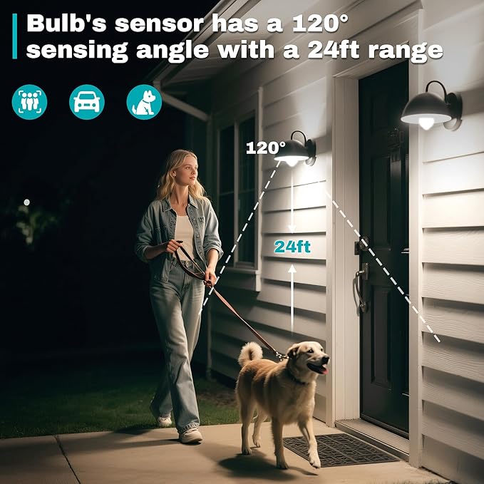 4-Pack Motion Sensor Light Bulbs, 12W(100W Equivalent), Movement Security LED Bulb(Energy Efficient) Indoor/Outdoor, Motion Activated Dusk to Dawn Bulb for Porch, Garage, Basement, Hallway, Stairs