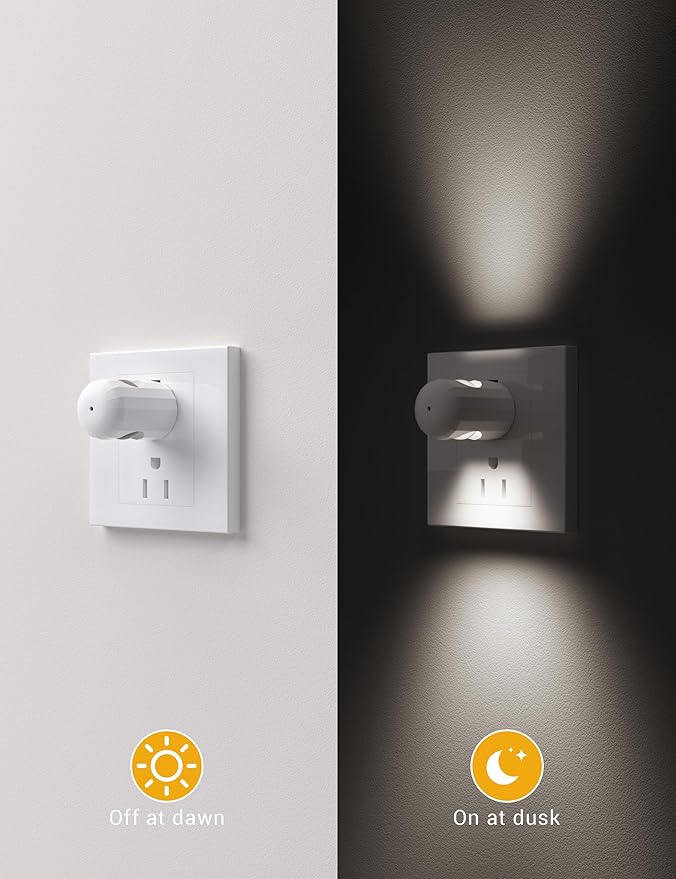 6 Pack Mini LED Night Light Plug in Wall - Dusk to Dawn Auto On/Off, 5000K Daylight (200 Lumen/20W Equivalent), 360° Adjustable Lighting for Bedroom, Bathroom, Stairs, Kids Room, Hallway