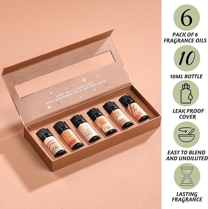 Folkulture Fresh Essential Oils Set for Diffuser | Aromatherapy Oils Set for Meditation, Relaxation, Reset & Mindful Living | 6 Scents – Lavender, Palo Santo, Ocean Salt, Sandalwood & More