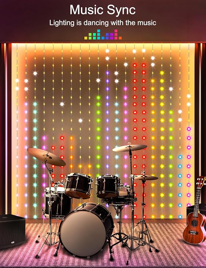 Smart Curtain Lights 6.6x6.6Ft, 400 LED Curtain Light APP Remote Control Music Sync Dynamic DIY Lights for Memorial Day 4th of July Independence Day Backdrop Decoration