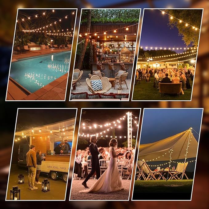 String Lights for Outside,75FT Patio Lights with 50+3 Bulbs(1.5FT Bulbs Spacing), outdoor string lights, Remote & Dimmer, 3 Mode Light & Timing, 50PC Mounting Ties for Outside, 2200K(Black)
