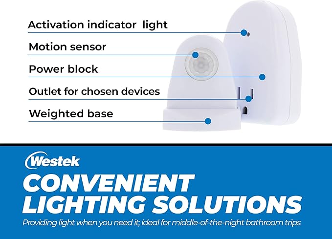 Westek Plug In Motion Sensor Outlet Light Control, 2 Pack - Indoor Motion Sensor Device Activates Lights When Motion is Detected - Ideal for Dark Hallways - 25ft Range, 6 Foot Cord (MLC12BC-4)