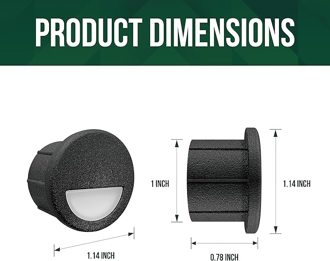 GKOLED 12 Pack Recessed Low Voltage LED Step Riser Light, Diameter 1" Mini Size Landscape Lighting for Outdoor Deck Stair Railing Post, 12V 3000K, Die-cast Aluminum, Black Powder Coated, UL-Listed