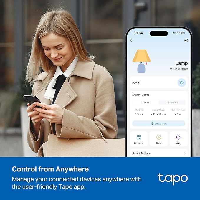 Tapo Smart Wi-Fi Power Strip - Matter Compatible, Energy Monitoring, Surge Protection, 6 Individually Controlled Outlets & 3 USB Ports, Works with Alexa, Google Assistant, Siri & Bixby - Tapo P316M