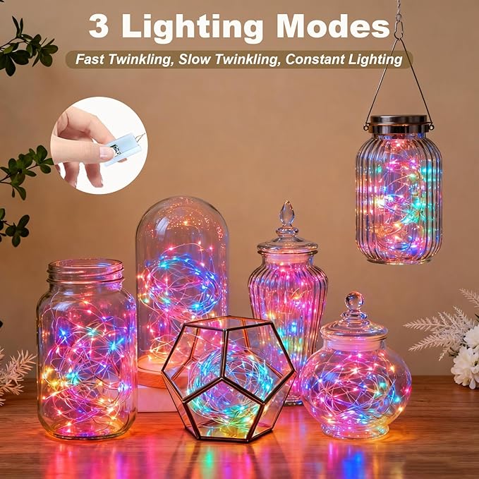Lemical 10 Pack Fairy Lights Battery Operated 9.8FT 30 LED Twinkle Lights 3 Modes Waterproof Bulk Mini Copper Wire Firefly String Light for Christmas Mason Jars DIY Wedding Table Decor(Multicolor)