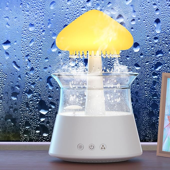 Diffuserlove Cloud Humidifier Rain Water Drip Diffuser Humidifier with Remote Waterfall Lamp Mushroom Humidifier Rain Sounds White Noise Humidifier Air Humidifiers for Bedroom Desk