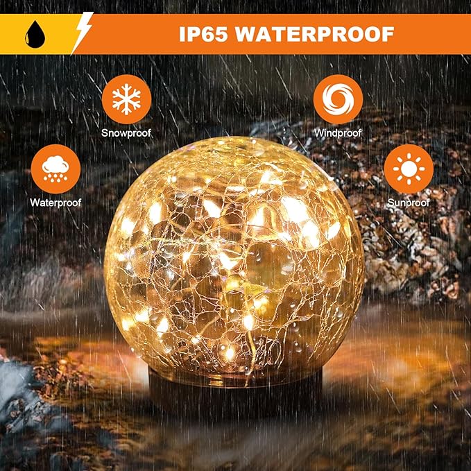 Solar Globe Lights Outdoor Waterproof-Solar Balls-Solar Garden Lights-Orbs for Outside 6 Pack Cracked Glass Ball for Lawn Patio Yard Backyard Decorations