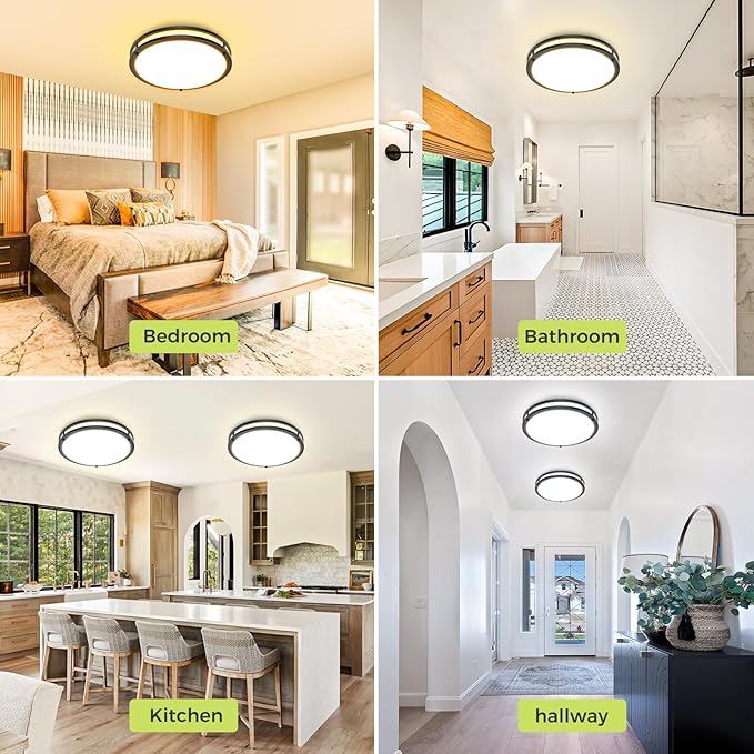 hepside Dimmable Flush Mount LED Ceiling Light, 13inch 24W Ceiling Light Fixtures, 5CCT (3000K 3500K 4000K 5000K 6500K) Adjustable Ceiling Lamps for Kitchen Bathroom Bedroom Hallway