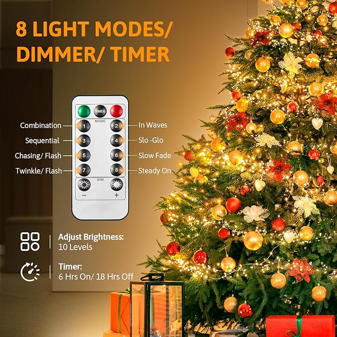 33ft 100 LED Fairy Lights Battery Operated with Remote, HALHSAP Battery Powered String Lights, Waterproof Twinkle Fairy Lights for Bedroom DIY Party Wedding Indoor Outdoor Christmas Decorations 2 PACK