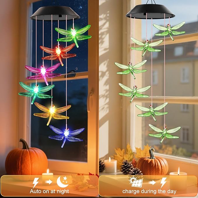 Birthday Gifts for Mom Grandma Wife, Winzwon Solar Lights Outdoor Wind Chimes for Outside Garden Yard Patio Porch Deck Hanging Decor Dragonfly Gifts for Women Her Easter Mothers Day