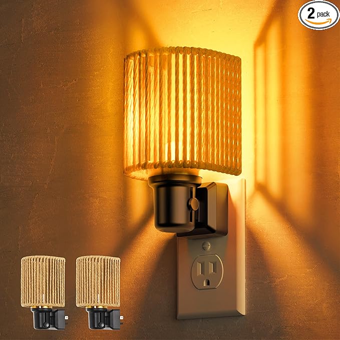 L LOHAS LED Night Lights Plug into Wall, Dimmable Night Light with Light Sensor, Amber Boho Nightlight Plug in Wall, Decorative Bohemian Nightlights Yellow Light for Bedroom Living Room Hallway, 2Pack