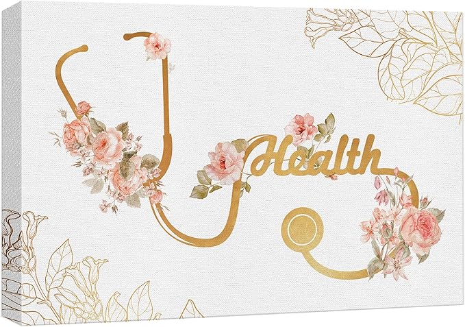wall26 Canvas Print Wall Art Doctor Stethoscope Pastel Rose Flowers Medical & Hospital Health Illustrations Modern Art Floral Botanical Colorful Decorative for Living Room, Bedroom, Office - 16"x24"