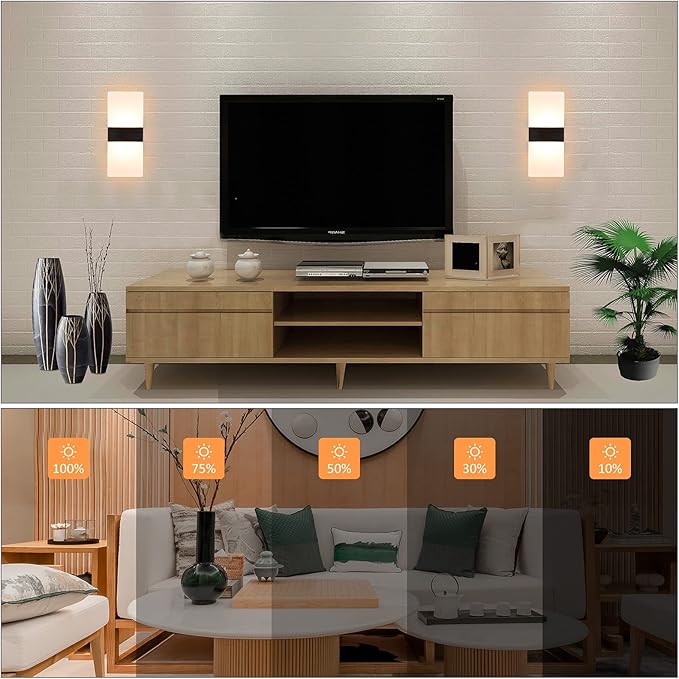 Lightess Modern Wall Sconce 12W Indoor Acrylic Modern Wall Light Set of 2 LED Wall Lamp for Hallway Living Room Corridor Bedroom, Warm White