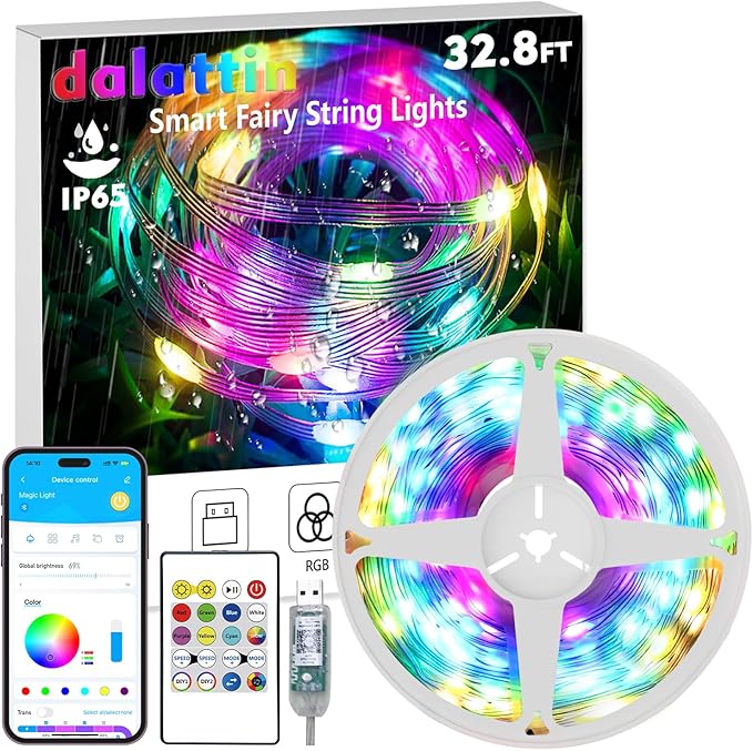 dalattin Led Lights 32.8ft,Smart RGB IIC Fairy Lights 100 LEDs,130+ Holiday Scene Modes,IP65 Waterproof&Sync with Music Led String Lights,New Year Valentine's Decor with App&Remote Control